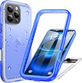 Blue Frosted Clear iPhone 16 Pro Waterproof Case - 360 Heavy Duty