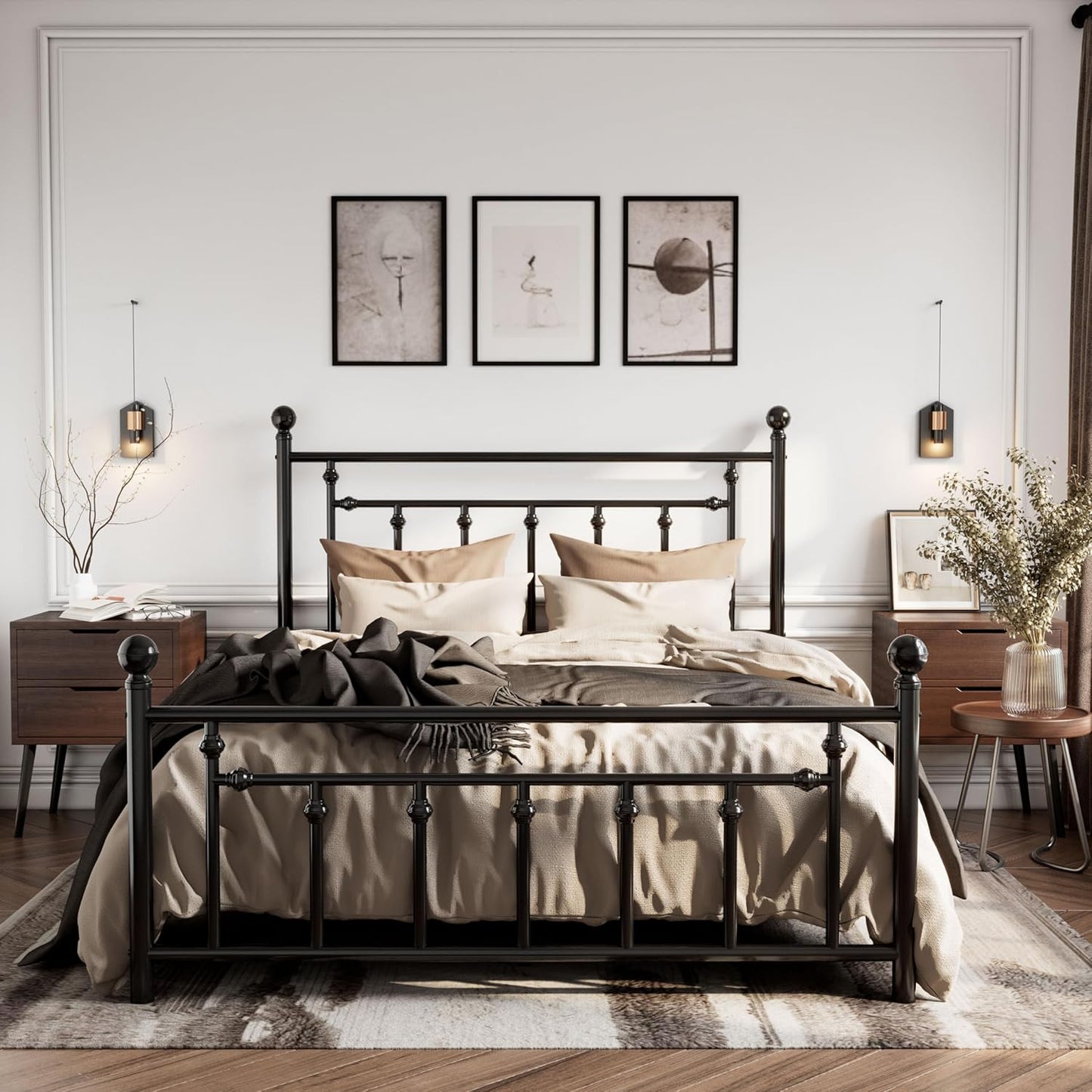 14in Queen Size Metal Platform Bed Frame with Victorian Design