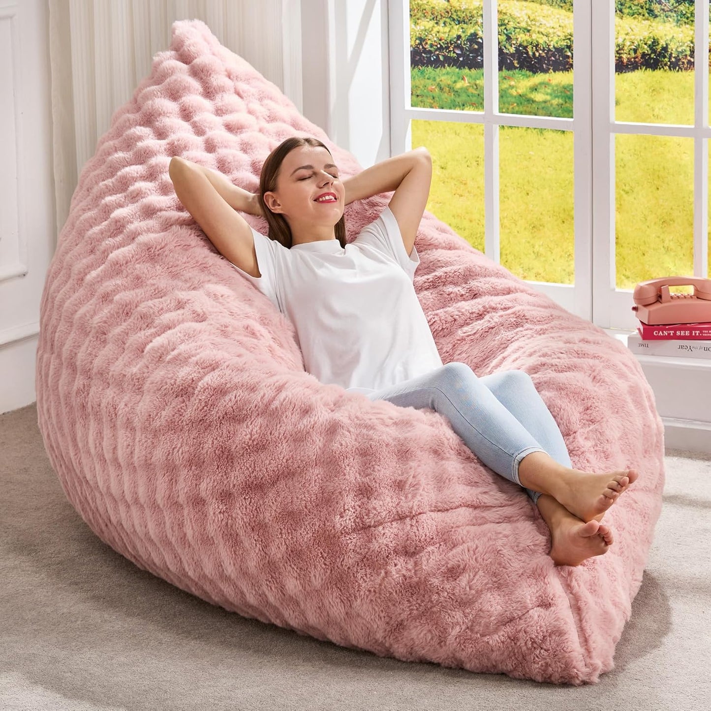 Hobestluk 3 in 1 Giant Bean Bag Chair for Adults with Bubble Cover