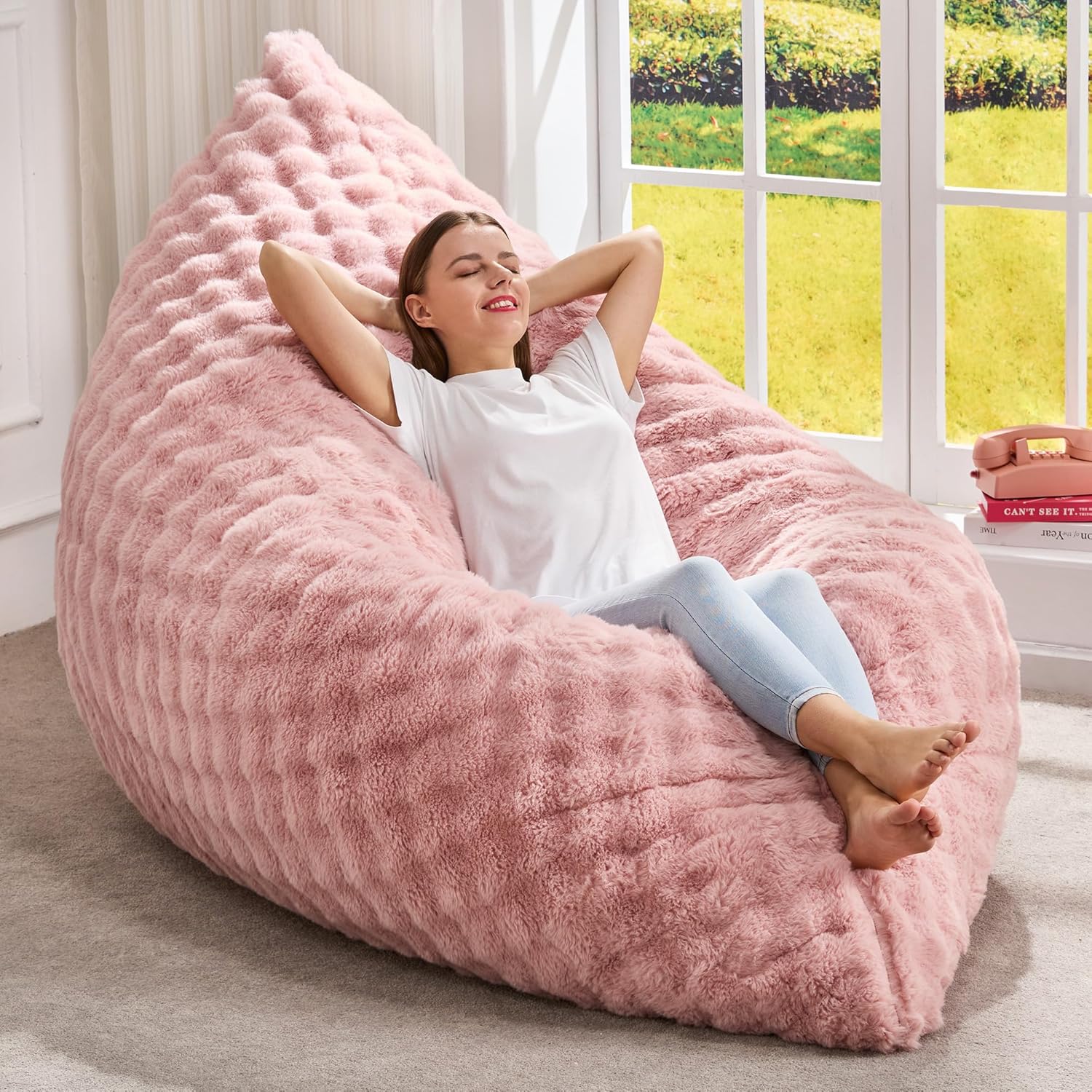 Hobestluk 3 in 1 Giant Bean Bag Chair for Adults with Bubble Cover