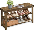 Shoe Rack Bench 3-Tier Bamboo Organizer - Sturdy Entryway Seat