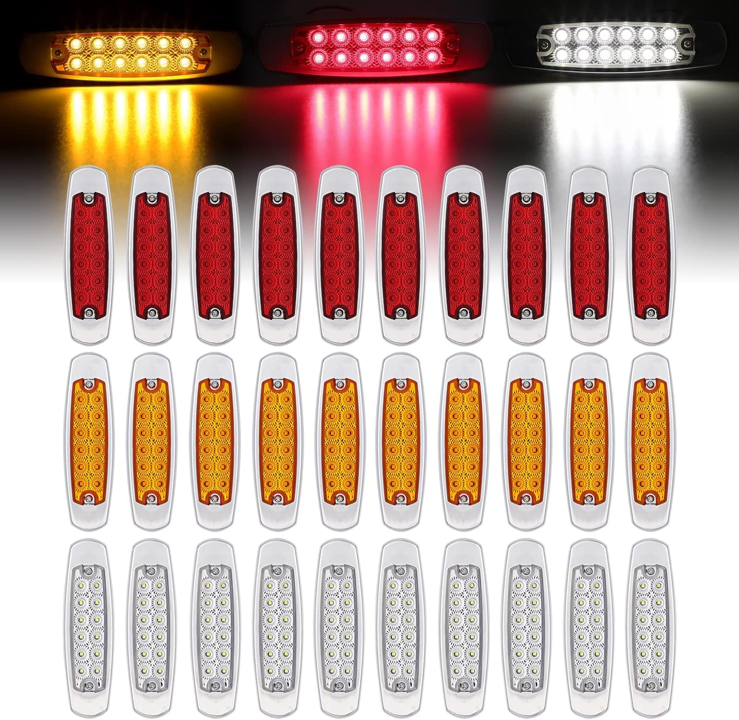 30 Pcs 12V DC 6.4 Inch LED Side Marker Lights for Trucks