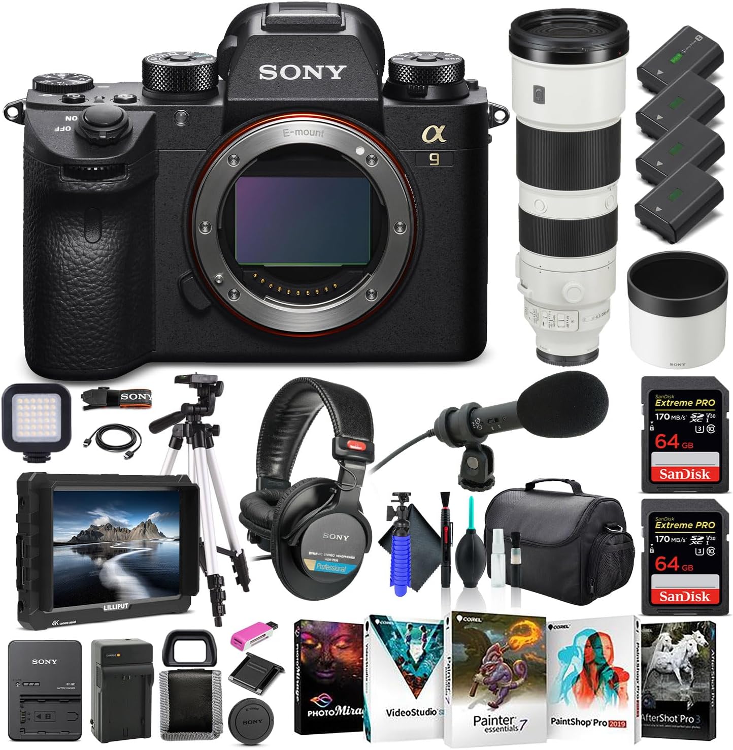 Sony Alpha a9 II Camera Bundle: 4K Monitor, Pro Headphones, FE 200-600mm Lens