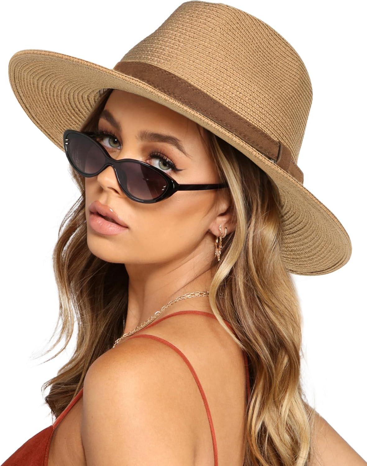 Wide Brim Straw Panama Hat for Summer Beach Sun Protection