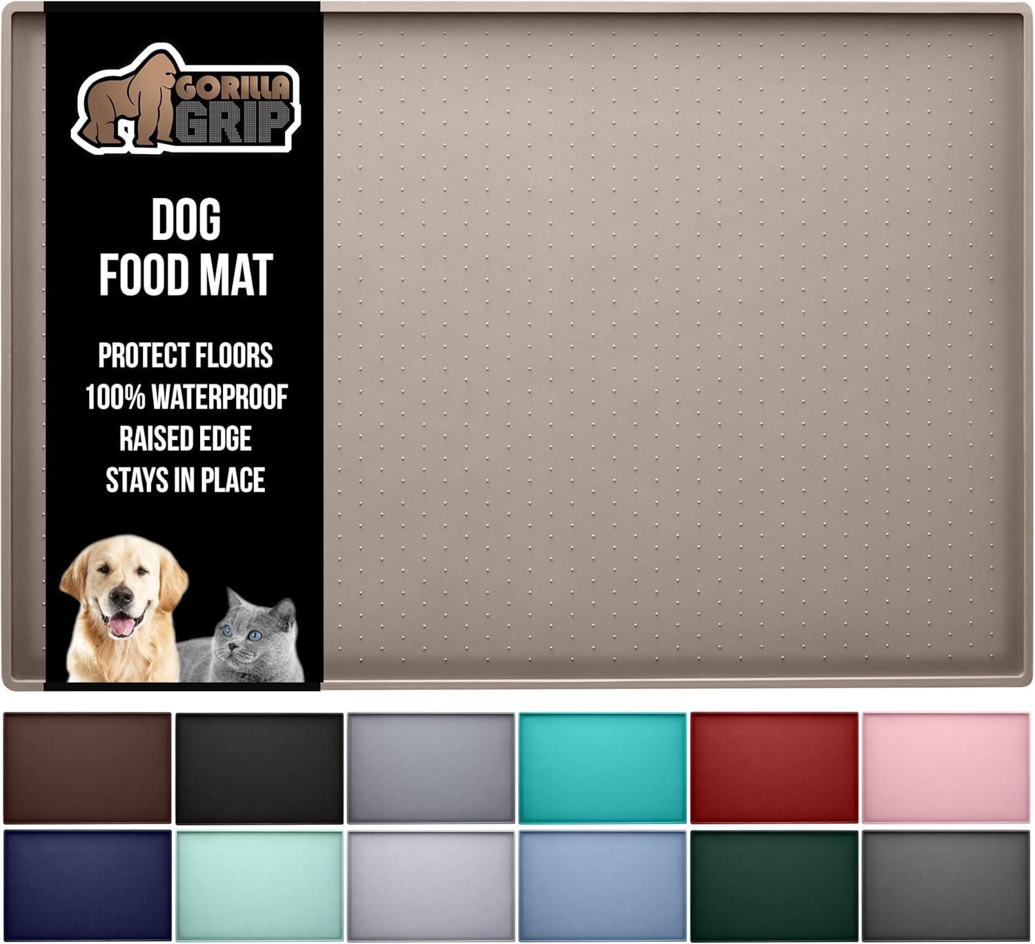 GORILLA GRIP Waterproof Pet Feeding Mat for Dogs and Cats