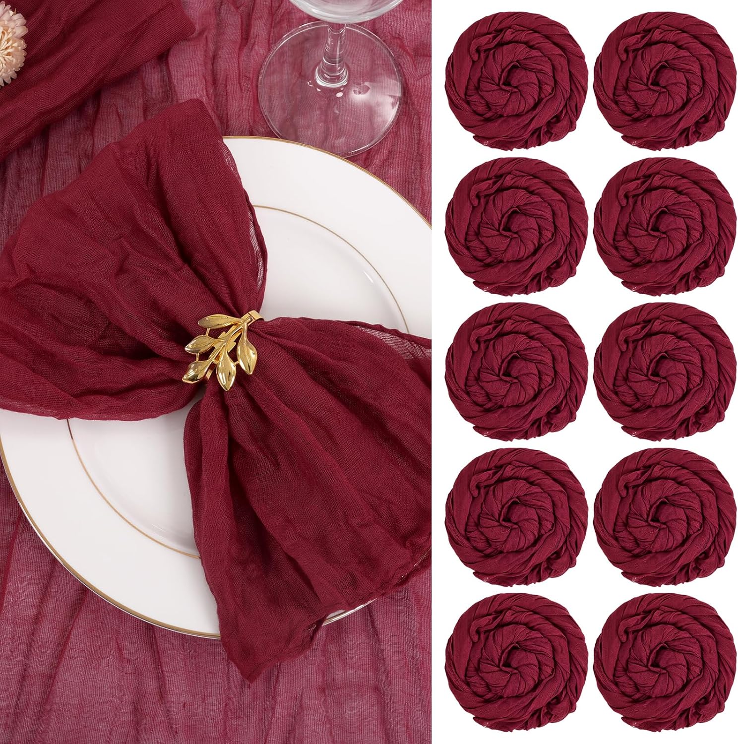 Gauze Cheesecloth Napkins 100 Pack for Rustic Weddings and Parties