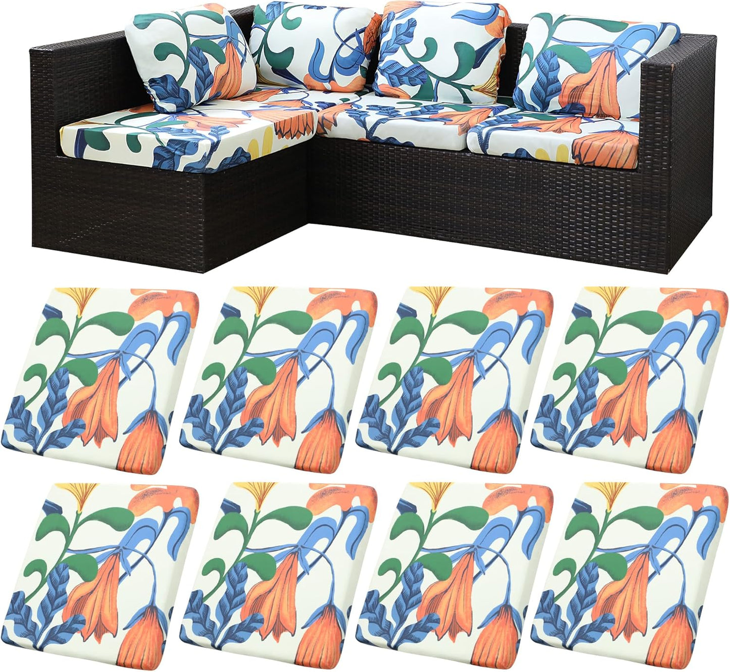 8Pcs Stretch Patio Cushion Covers by BIETYONE for Protection