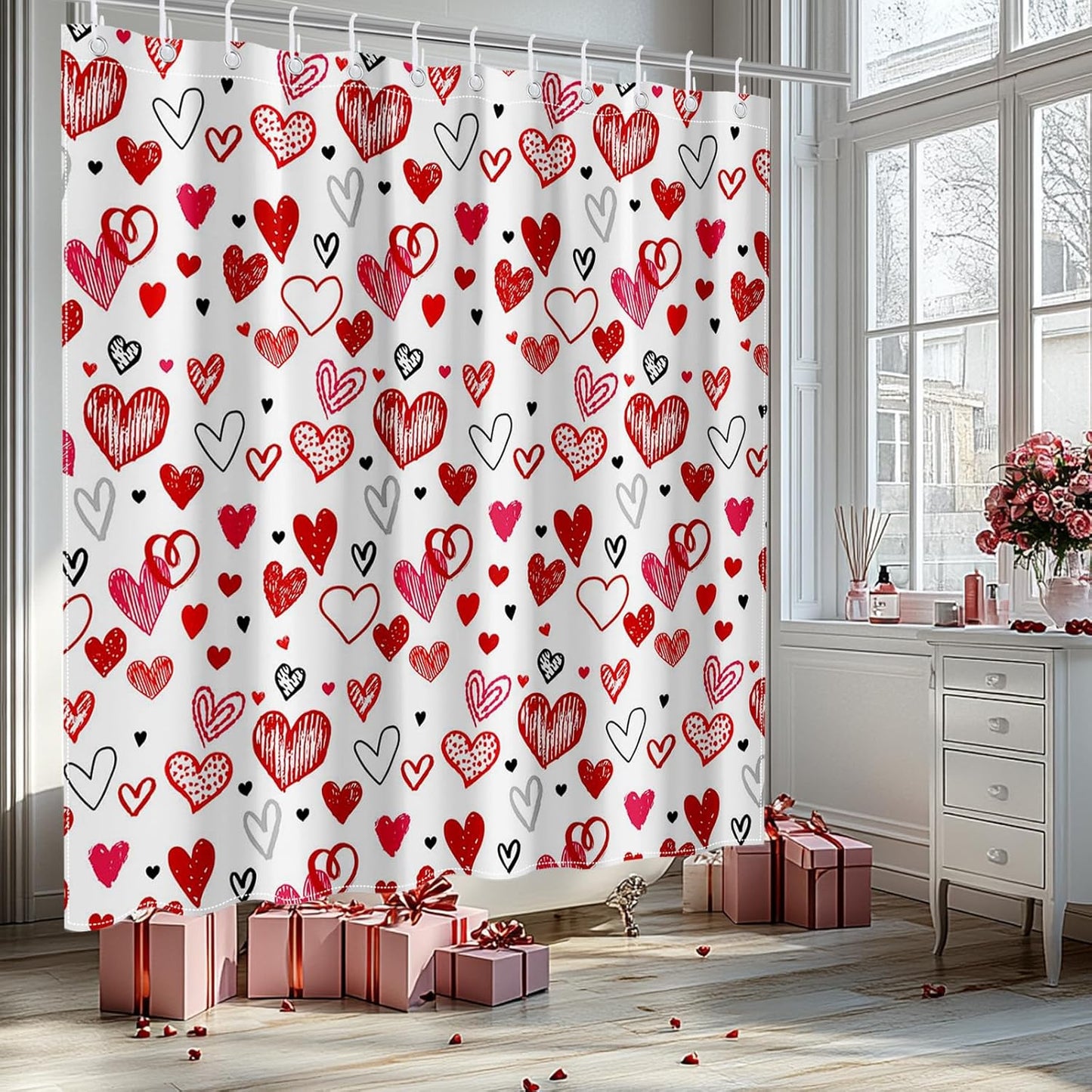 Valentine's Heart Shower Curtain Set