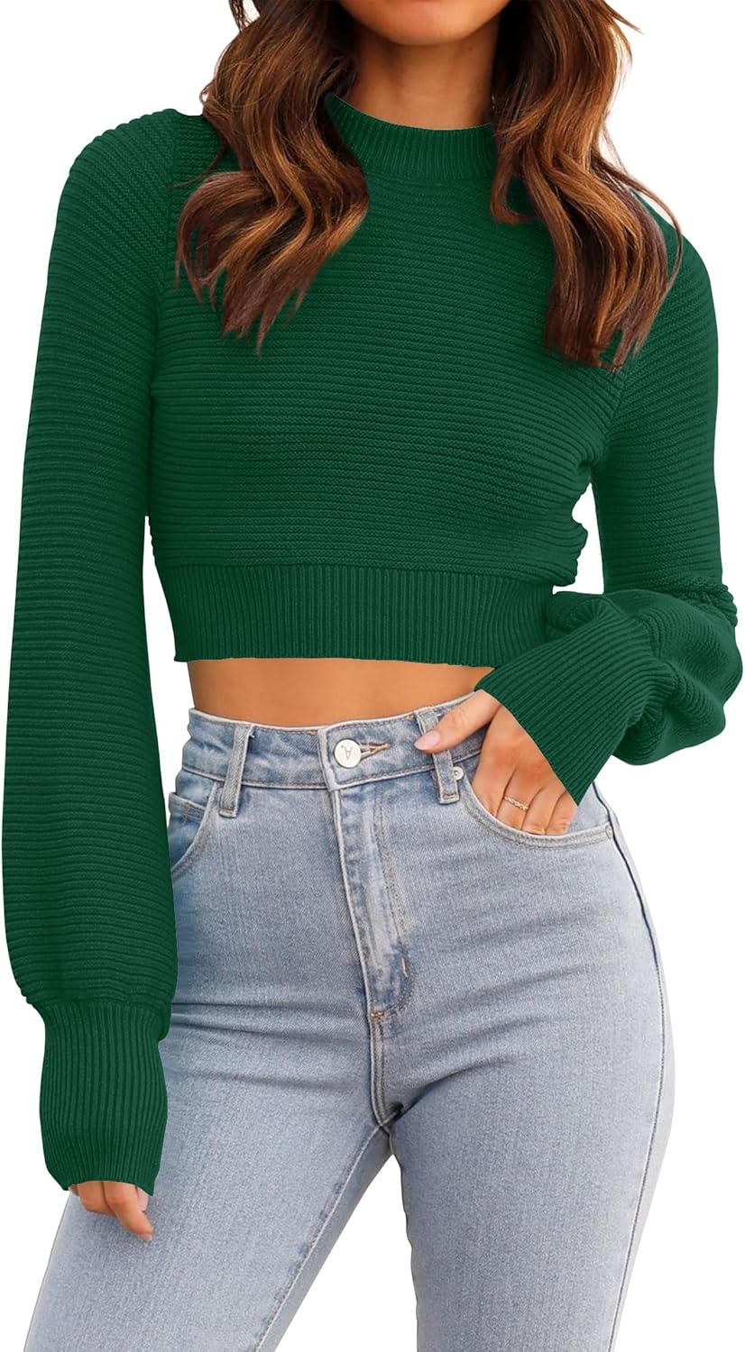 ZESICA Women's Fall Mock Neck Cropped Sweater for Chic Style
