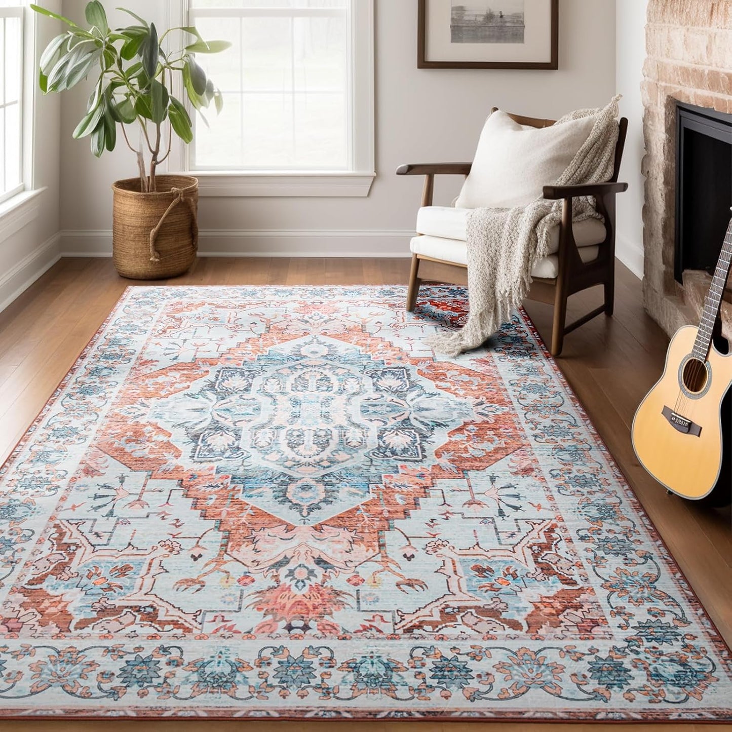 5x7 Washable Rug Boho Non-Slip Indoor Area Rug for Home