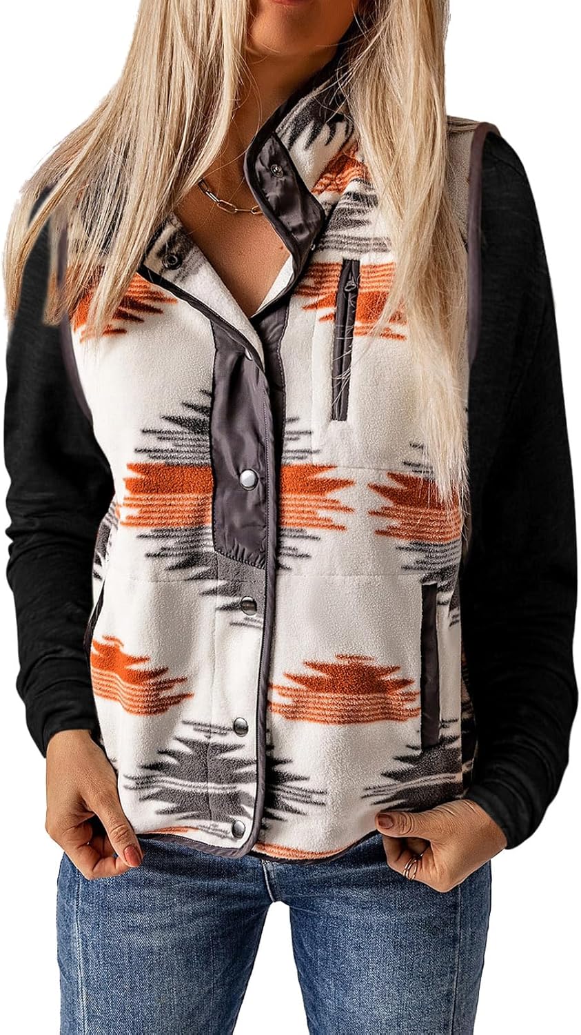 SELINK Womens Fleece Jacket with Western Aztec Print Design