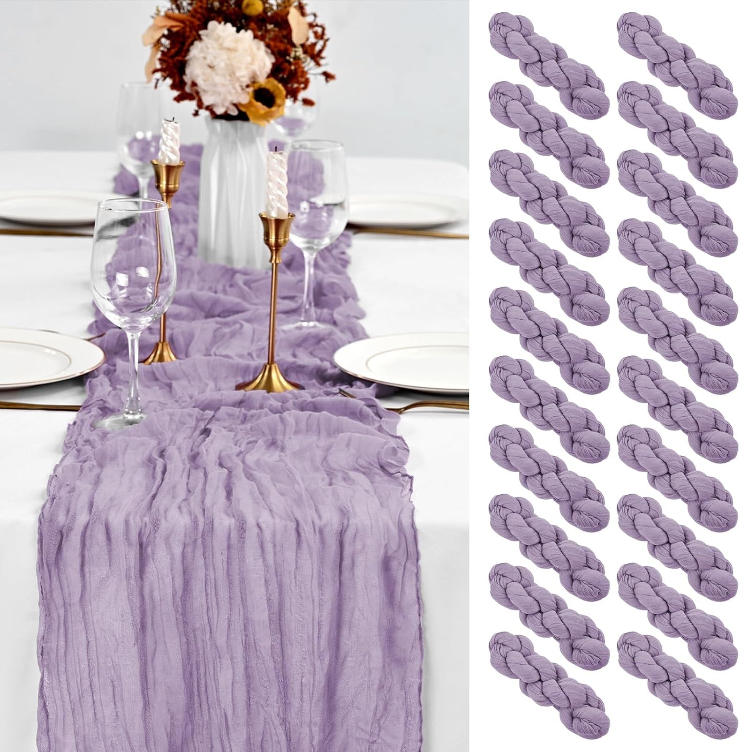 20 Pack Lavender Table Runner for Weddings and Parties
