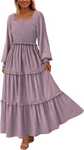 Fall Smocked Square Neck Maxi Dress - Flowy Swiss Dot Tiered