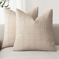 26x26 in Linen Check Throw Pillow Covers Set of 2 - Neutral Farmhouse