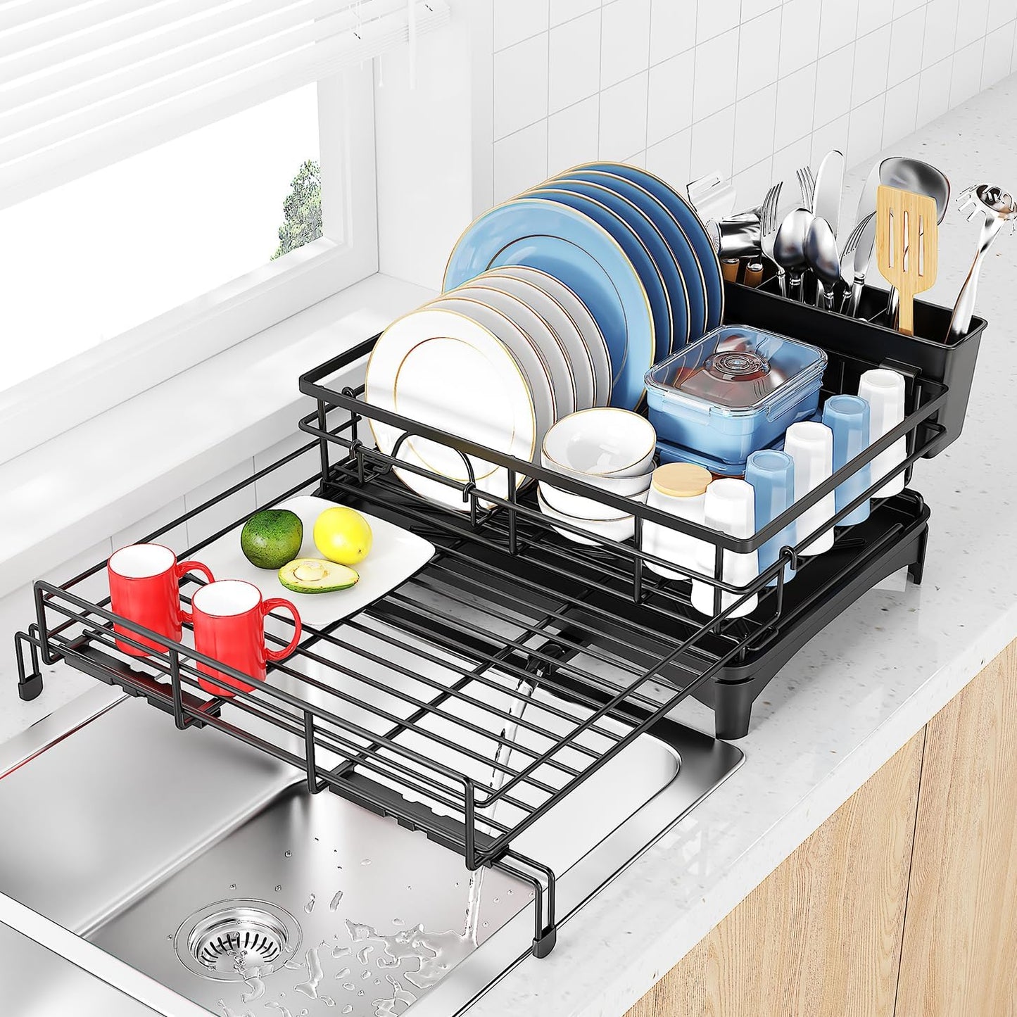 Large Dish Drying Rack with Expandable Design for Kitchen Use