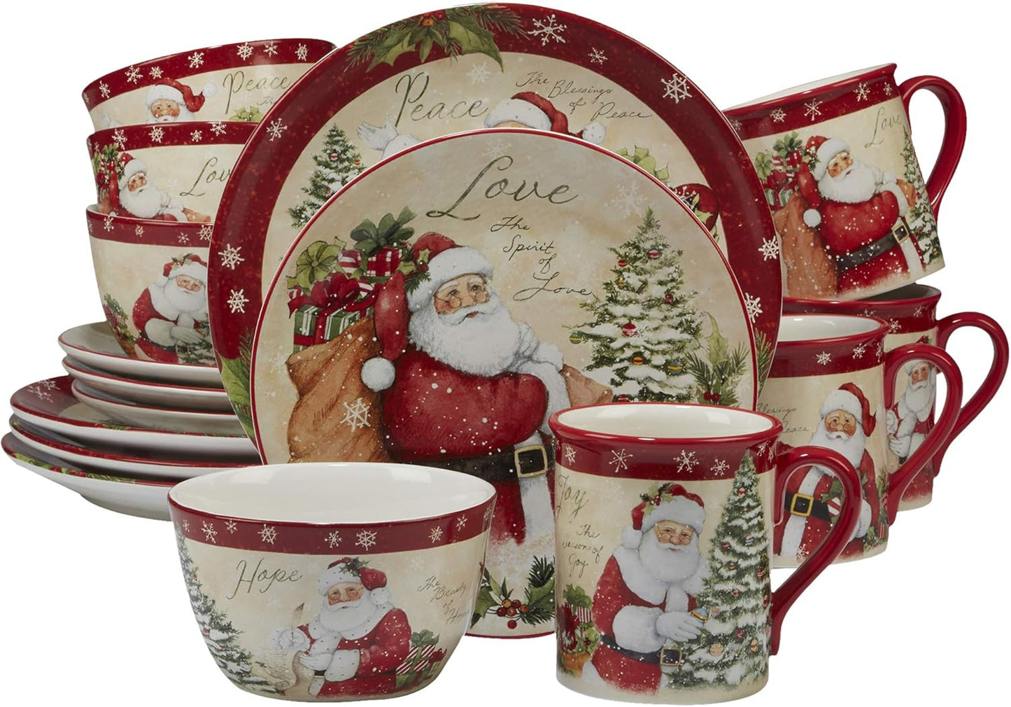 Holiday Wishes 16-Piece Dinnerware Set for Festive Gatherings