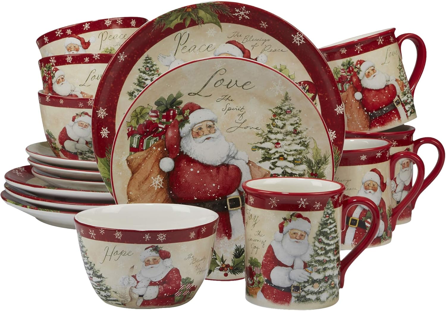 Holiday Wishes 16-Piece Dinnerware Set for Festive Gatherings