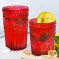 12pcs Vintage Drinking Glasses Set 12 oz & 9 oz - Embossed Hobnail