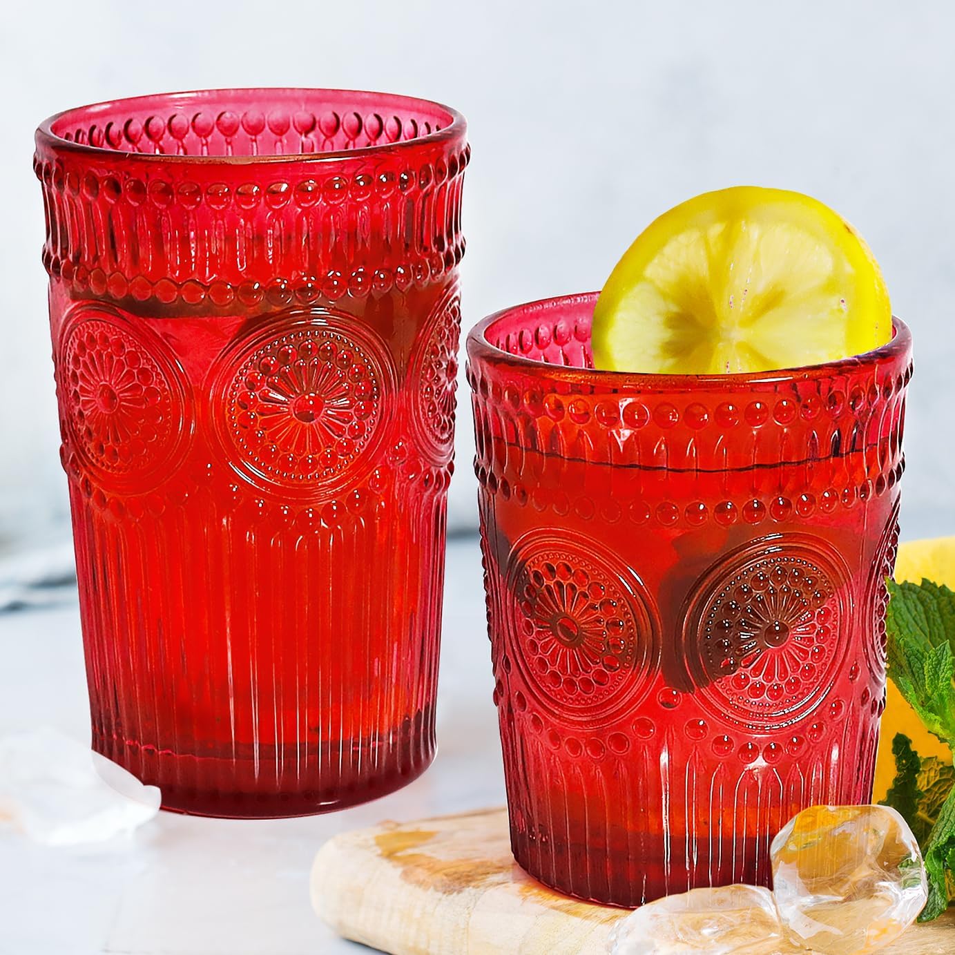 Vintage Drinking Glasses Set for Cocktails and Water - 12pcs