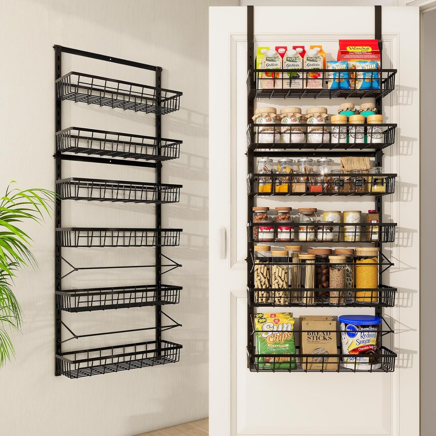 Over The Door Pantry Organizer with 6-Tier Adjustable Baskets
