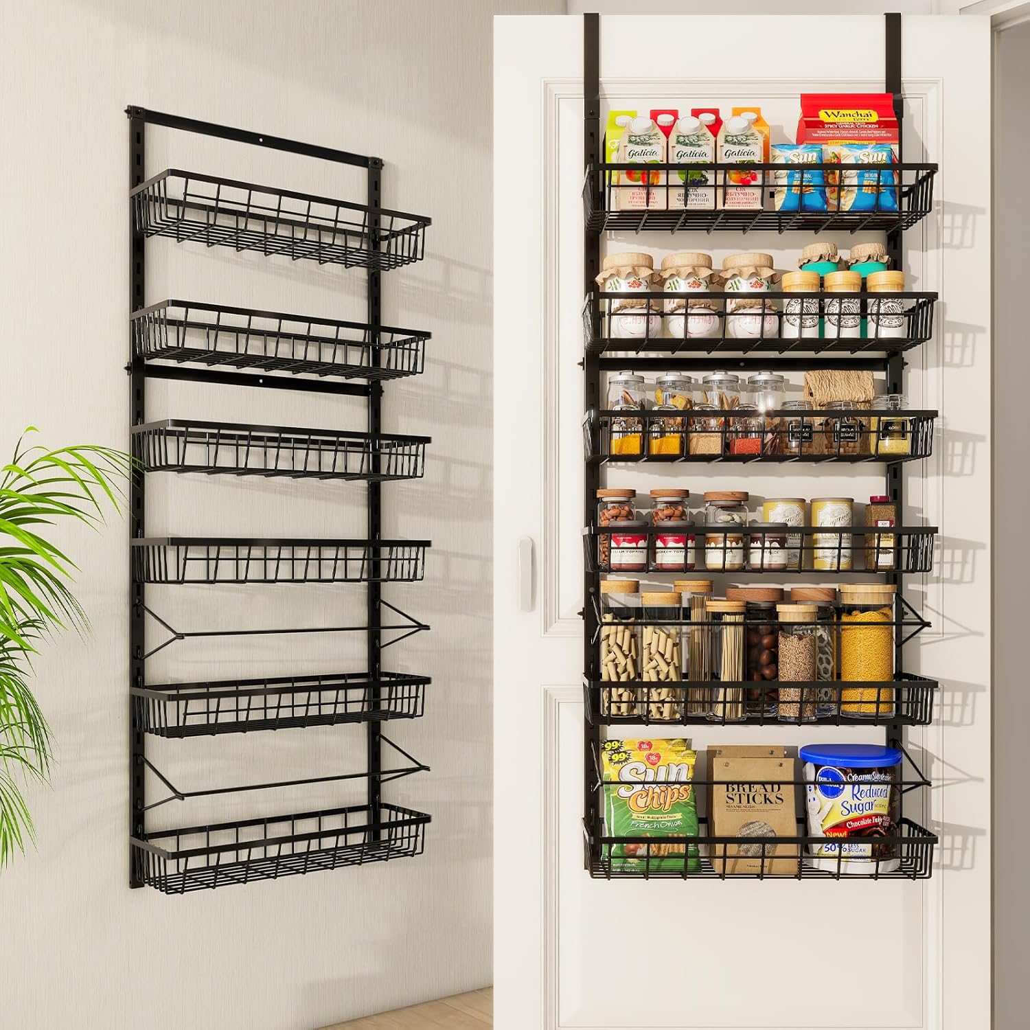 Over The Door Pantry Organizer with 6-Tier Adjustable Baskets