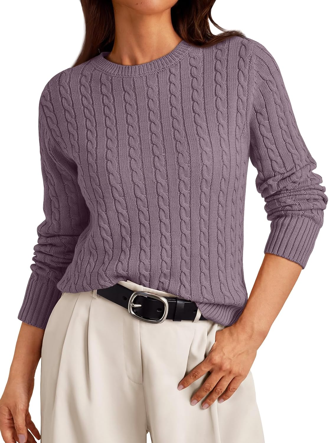 LILLUSORY Womens Lightweight Cable Knit Classic Pullover Sweater