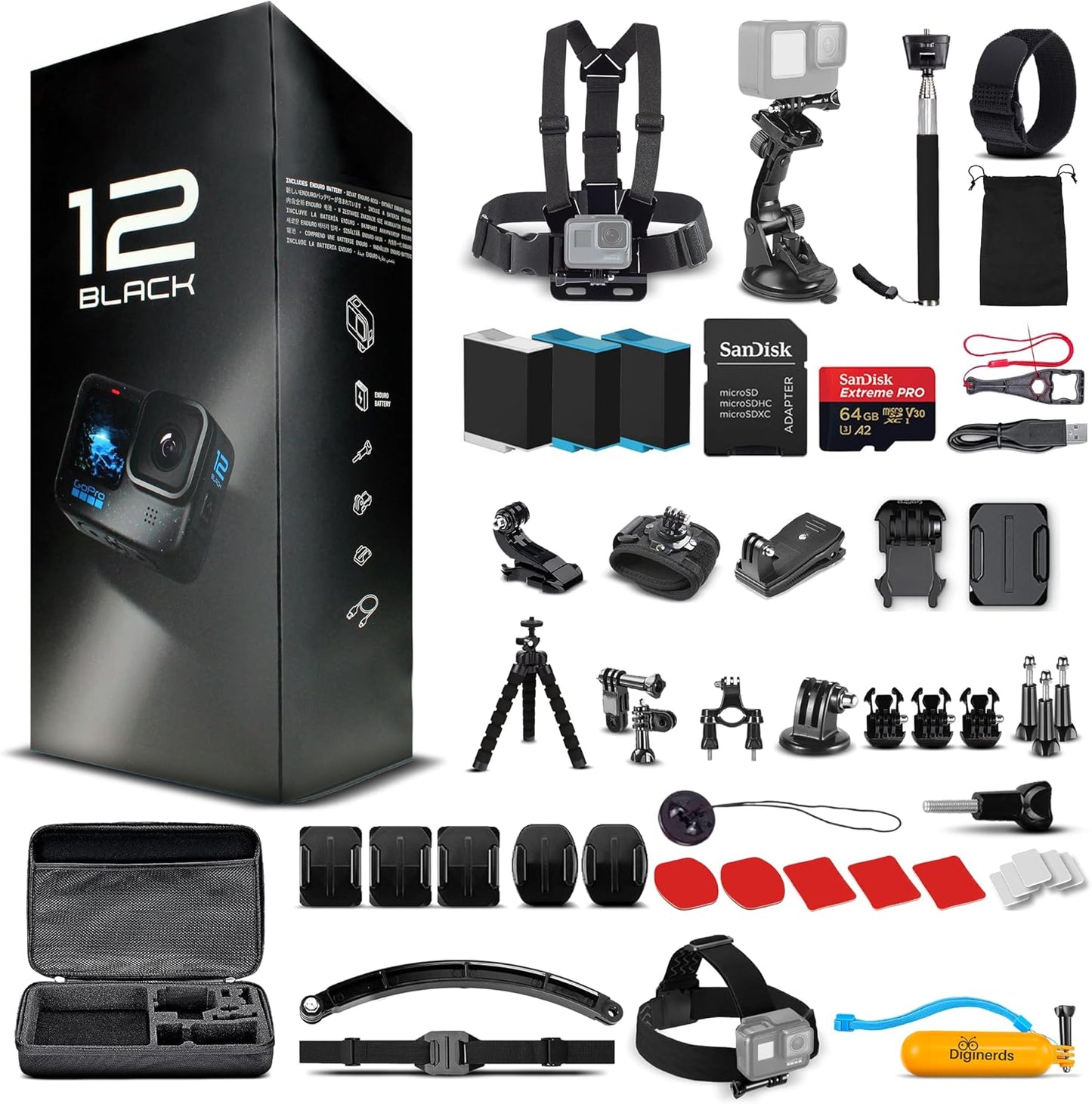 GoPro HERO12 Black Waterproof Action Camera with Accessories
