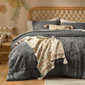 Tufted Boho Queen Comforter Set - Soft Grey Embroidered Bedding