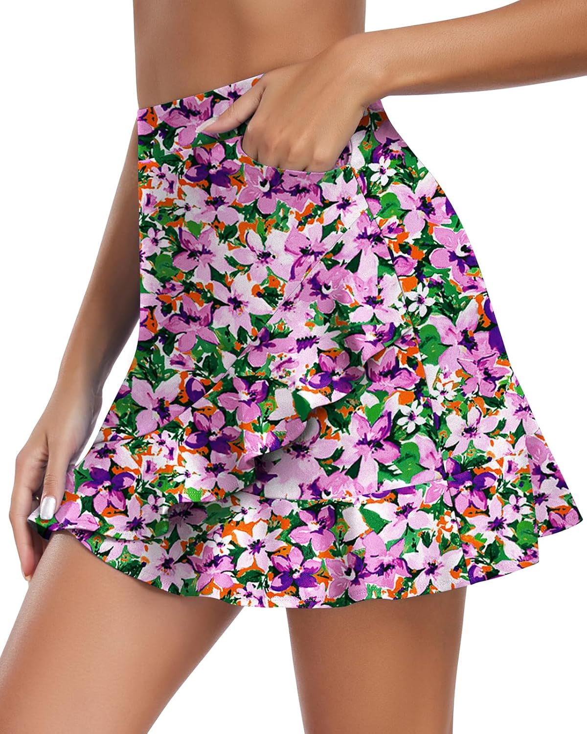 WOWENY Womens Knee Length Tennis Skirts with Inner Shorts Pockets