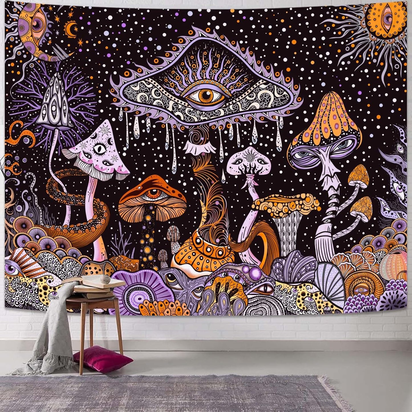 Yeoiat Purple Mushroom Tapestry for Hippie Bedroom Decor