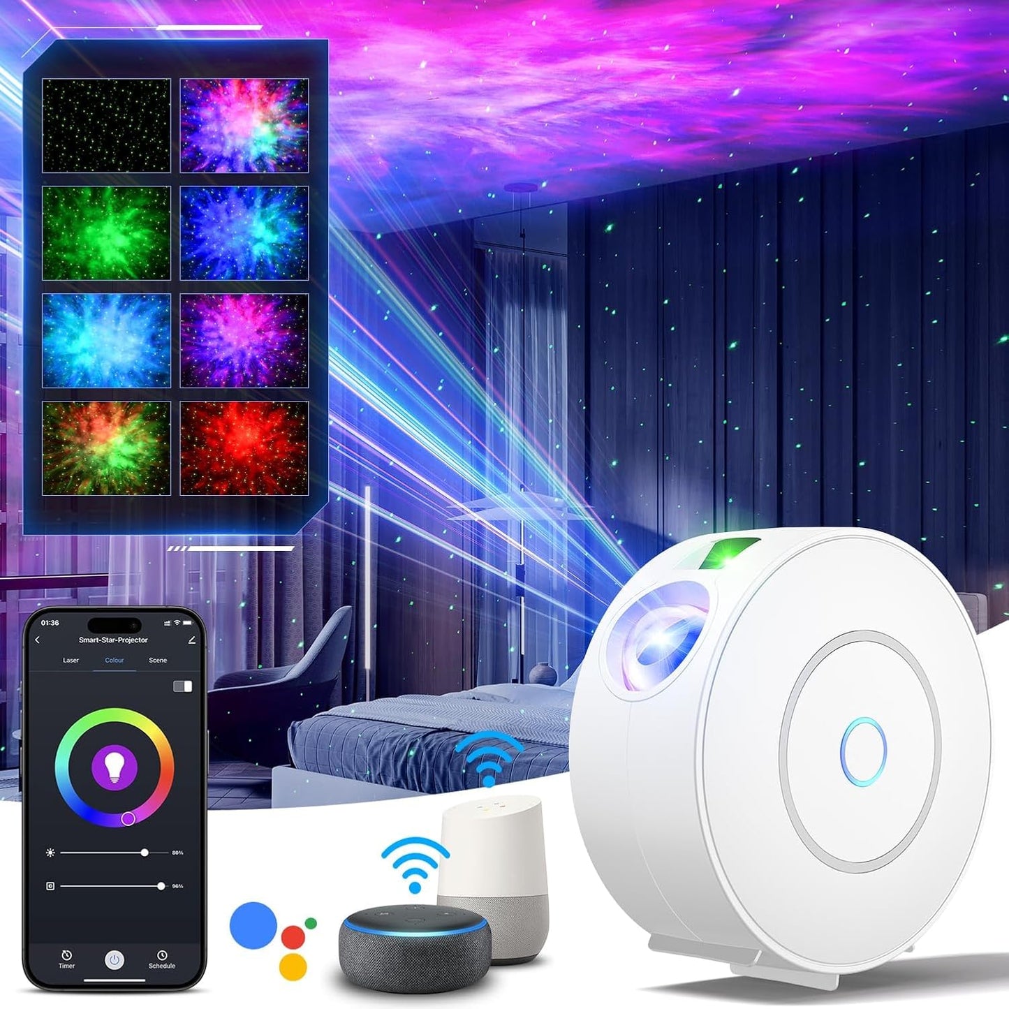 DOWILLDO Smart Galaxy Projector - 16M Colors, Voice Control