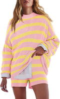 Womens Oversized Striped Lounge Set 2-Piece - Cozy Everyday Wear