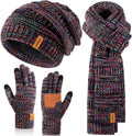Women's Slouchy Winter Beanie Scarf Gloves Set - Warm 3-in-1