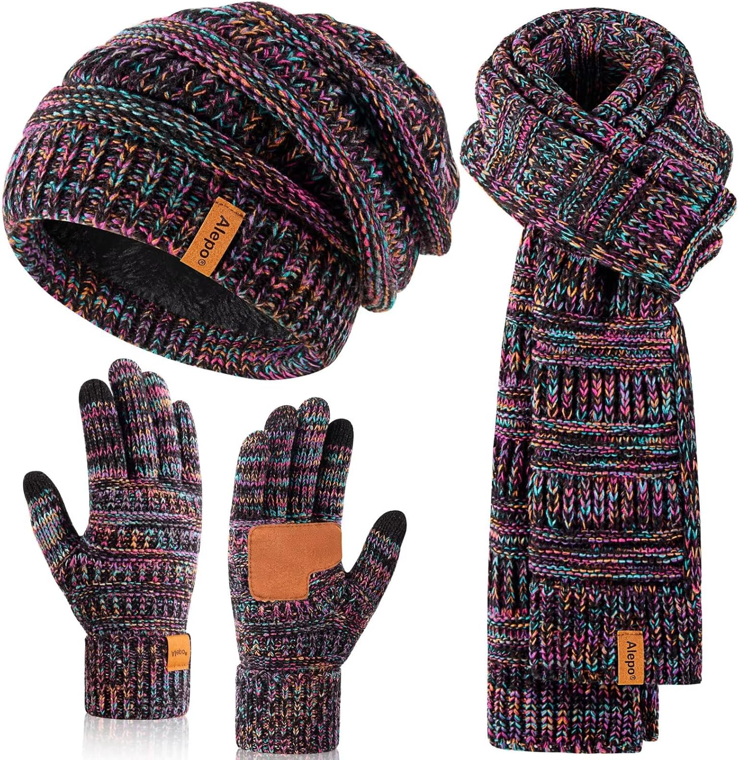 Winter Beanie Hat Scarf Gloves Set for Women - Warm 3 in 1