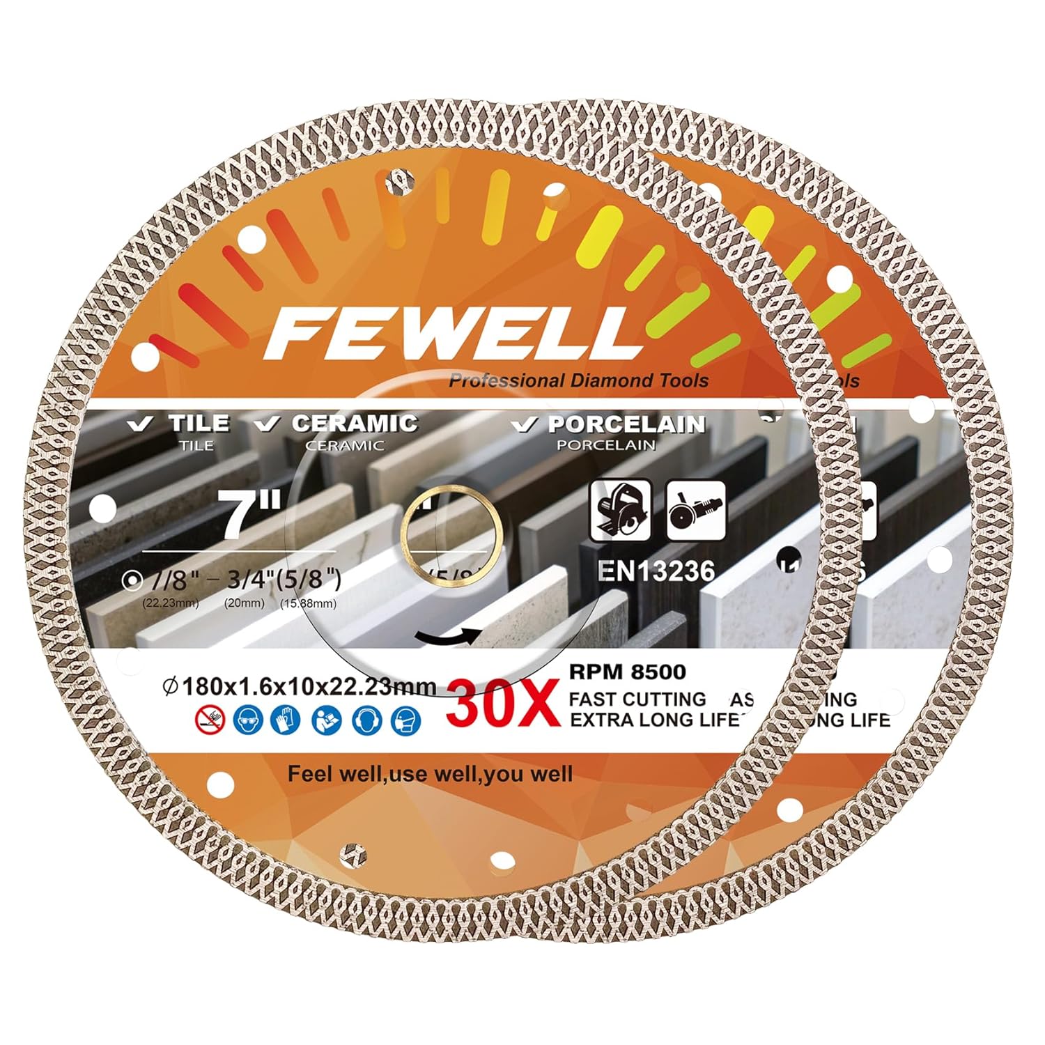 FEWELL 7 Inch Super Thin Diamond Tile Blade Set for Porcelain