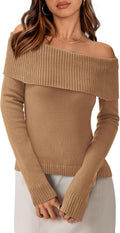 Off The Shoulder Sweater for Women - Cozy Ribbed Pullover 2025 Shoes