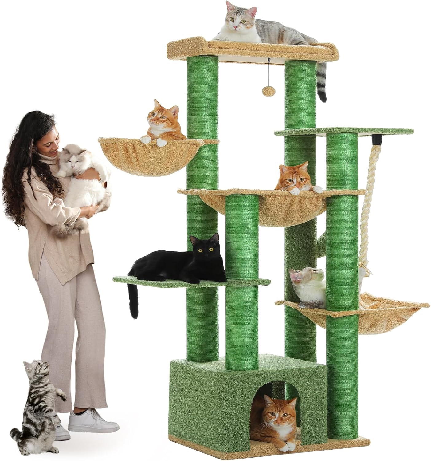 Cactus Cat Tree for Large Indoor Cats - 67in Tall Cat Tower