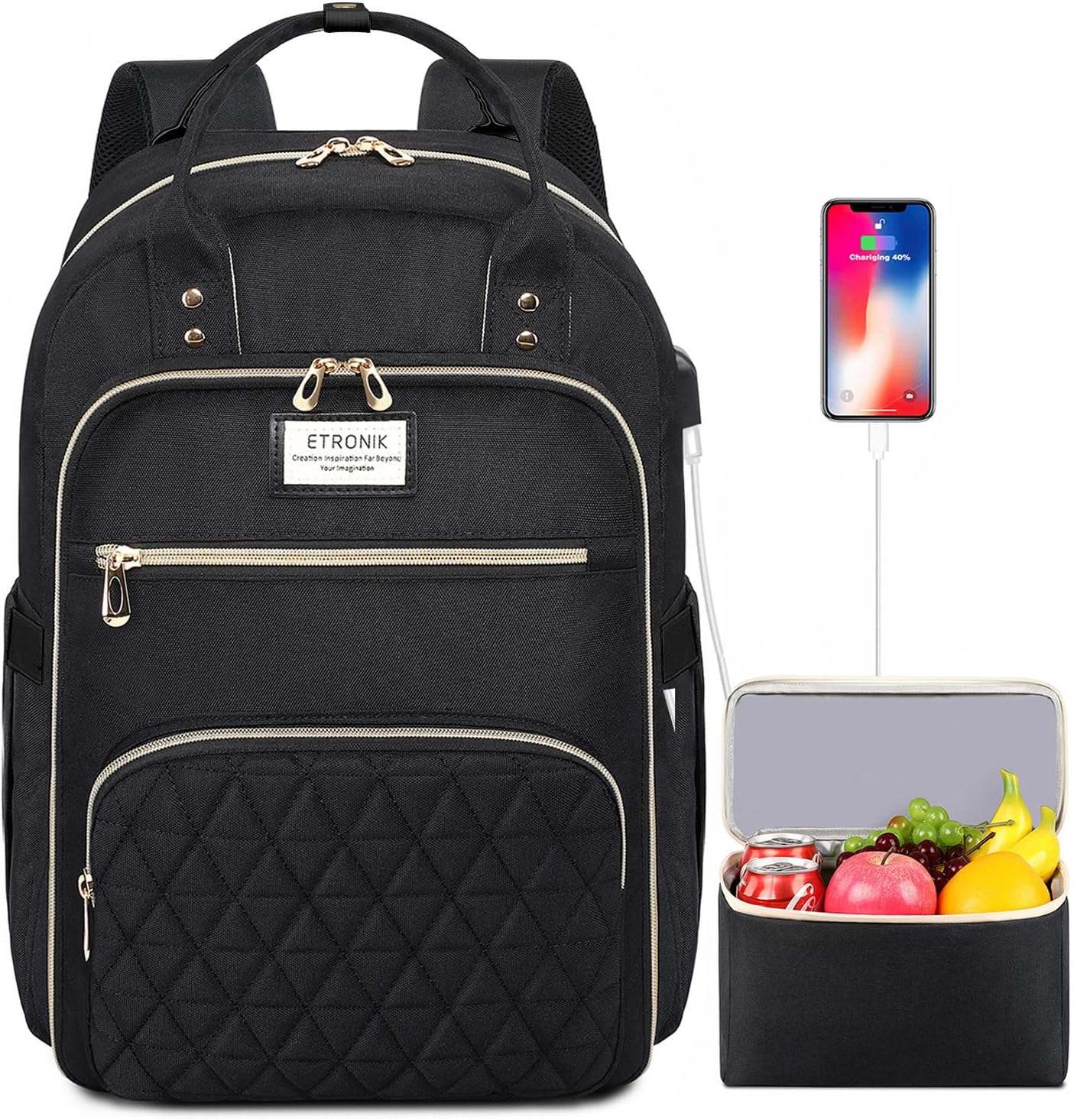 ETRONIK Lunch Backpack for Women with Insulated Cooler Bag