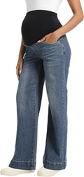 Foucome Maternity Jeans Wide Leg Straight Leg - Comfy Support