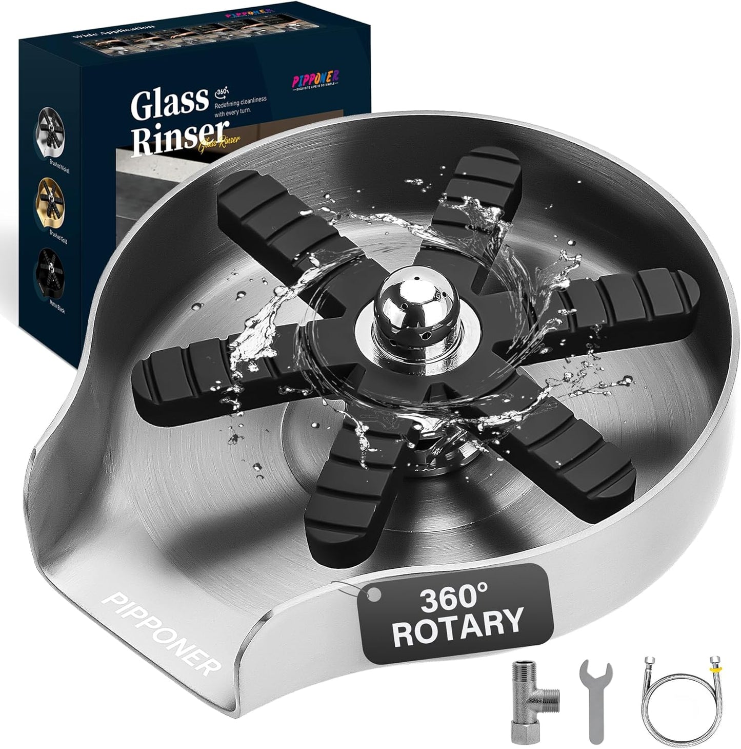 Glass Rinser for Kitchen Sink: PIPPONER Cup Washer with 360 Jets