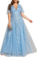 Plus Size V-Neck Sequin Embroidery A-Line Floor Length Dress - Elegant