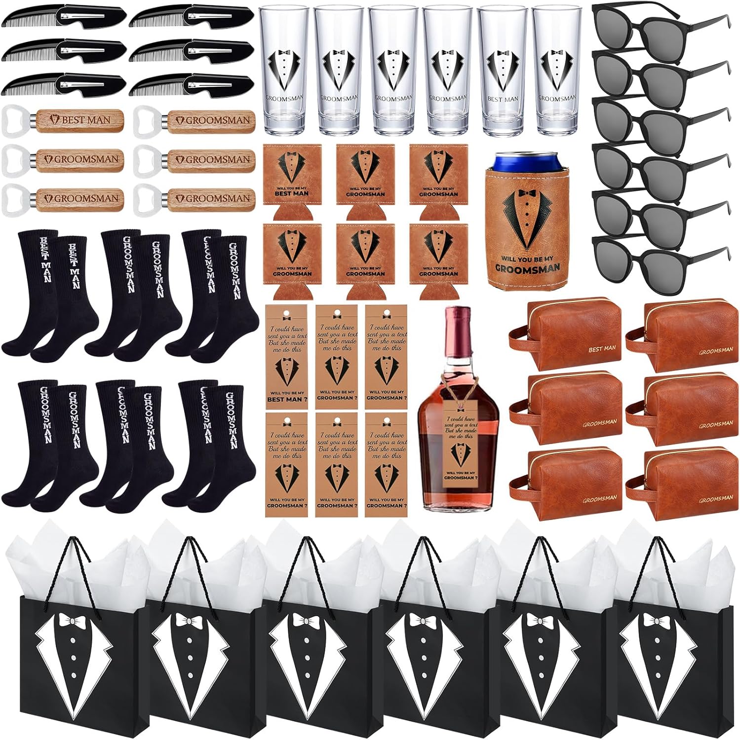 60Pcs Groomsmen Gifts Set with Shot Glasses and More