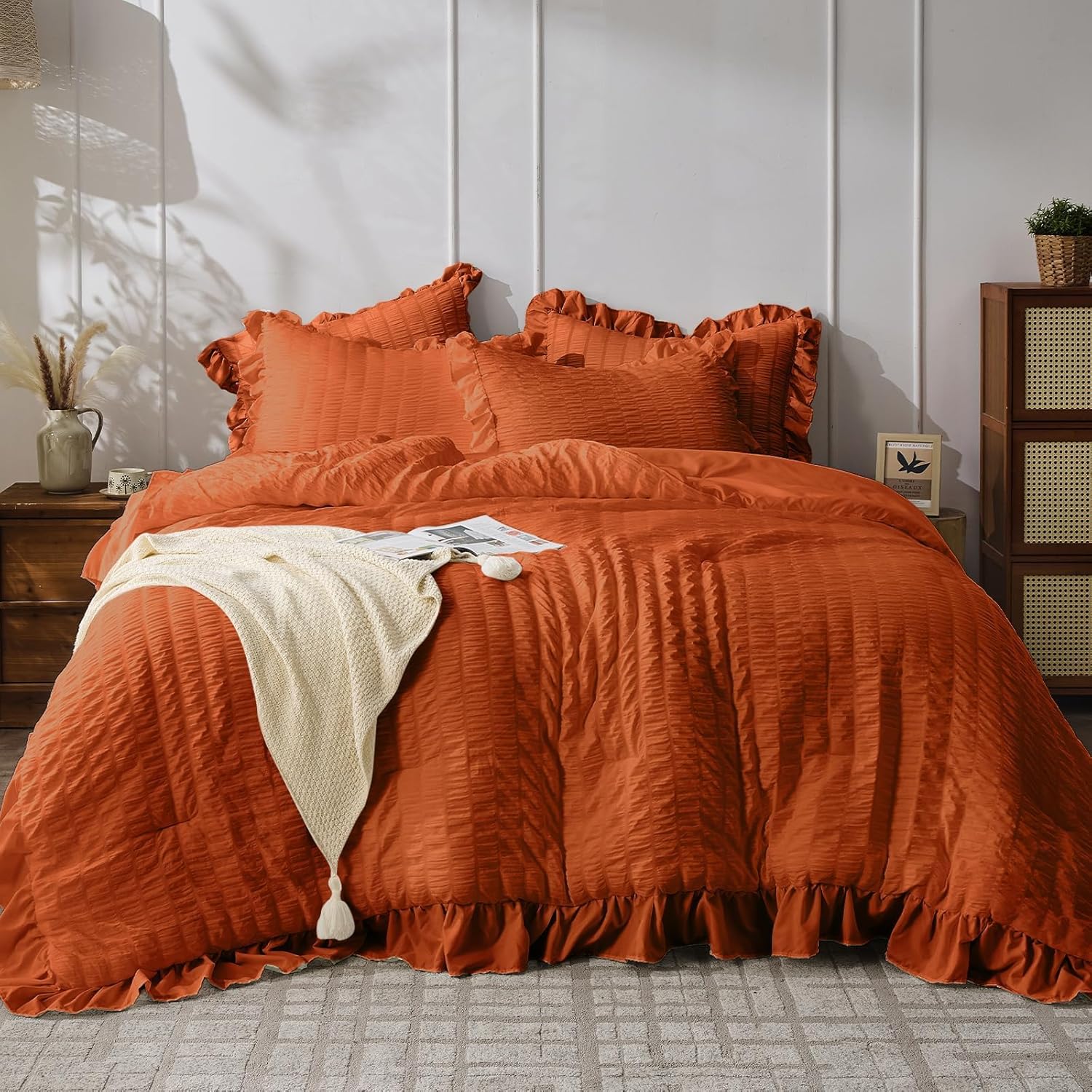 Burnt Orange Twin Size Comforter Set for Cozy All Season Bedding