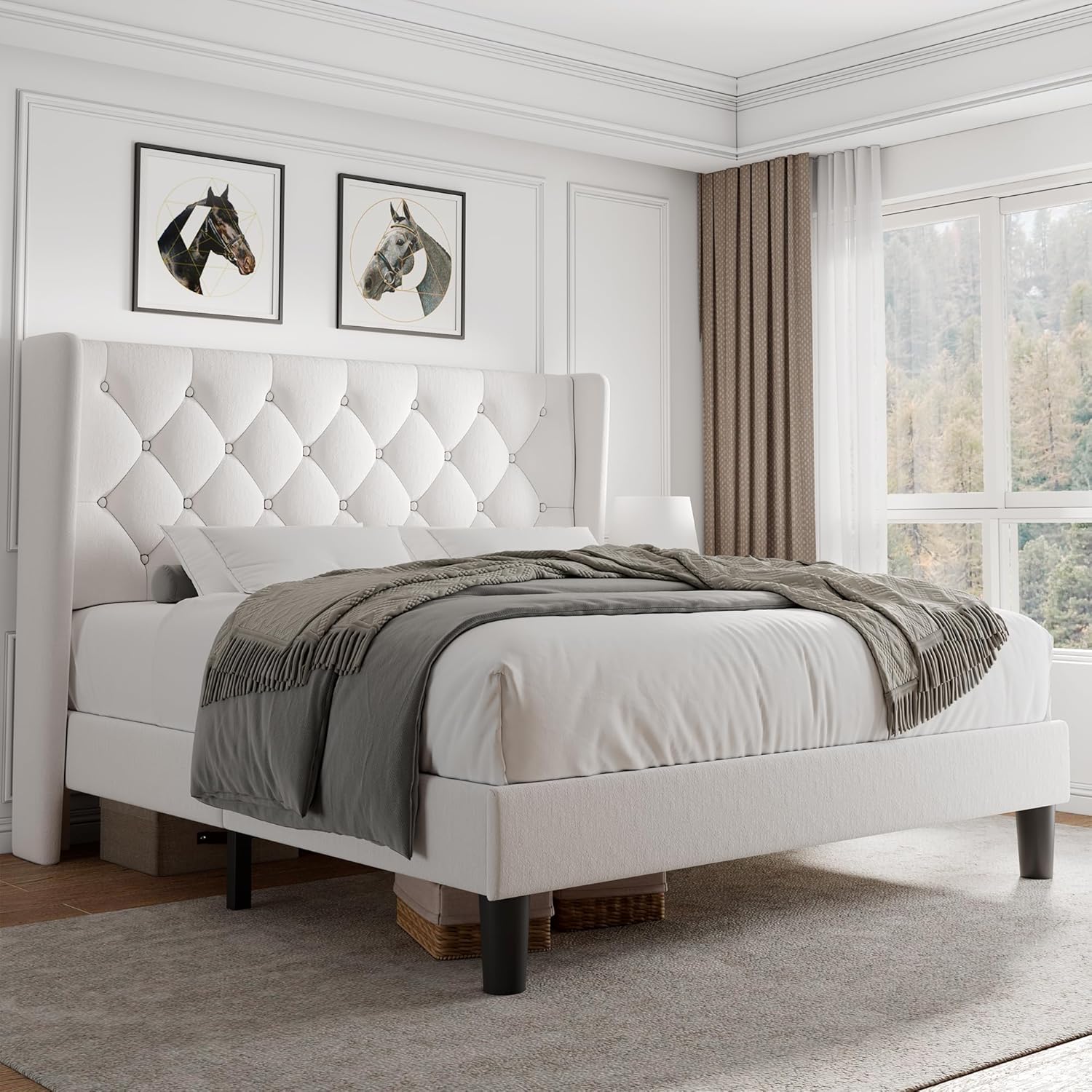 iPormis Full Size Velvet Platform Bed Frame with Tufted Headboard