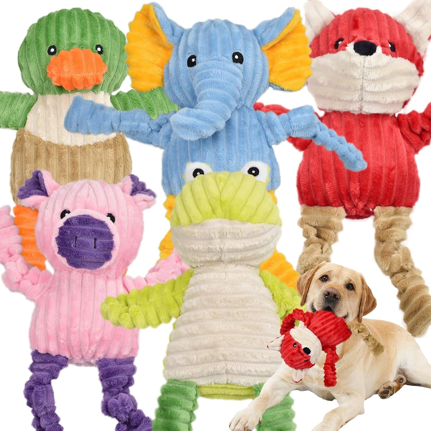 5-Pack Tough Squeaky Dog Toy Bundle by LECHONG