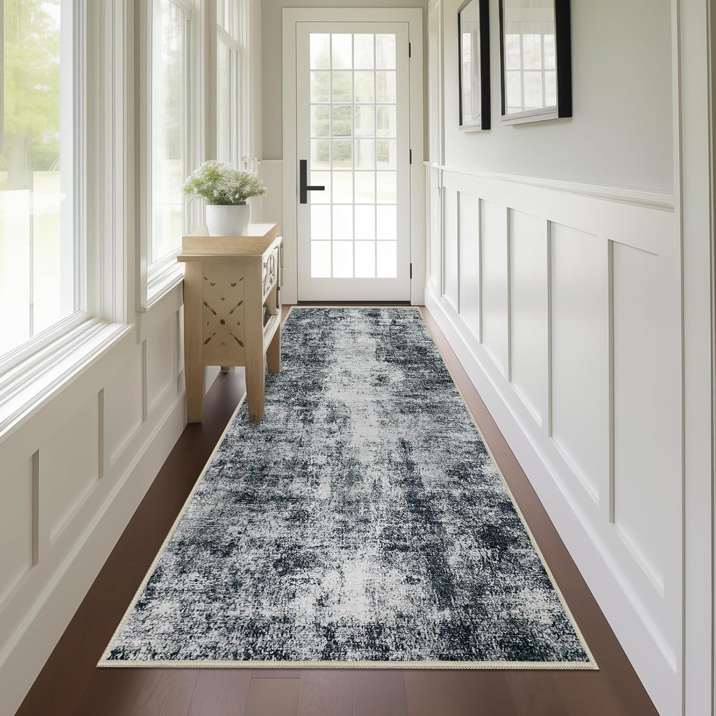 Soft Non-Slip Black Abstract Hallway Runner Rug for Home