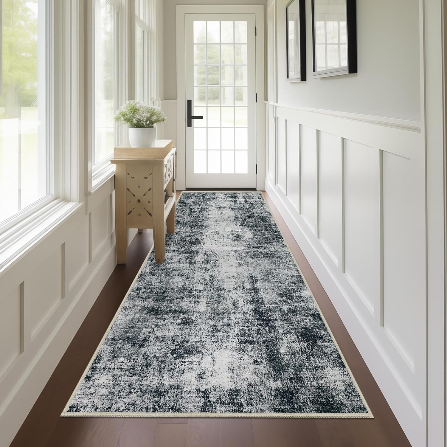 Soft Non-Slip Black Abstract Hallway Runner Rug for Home