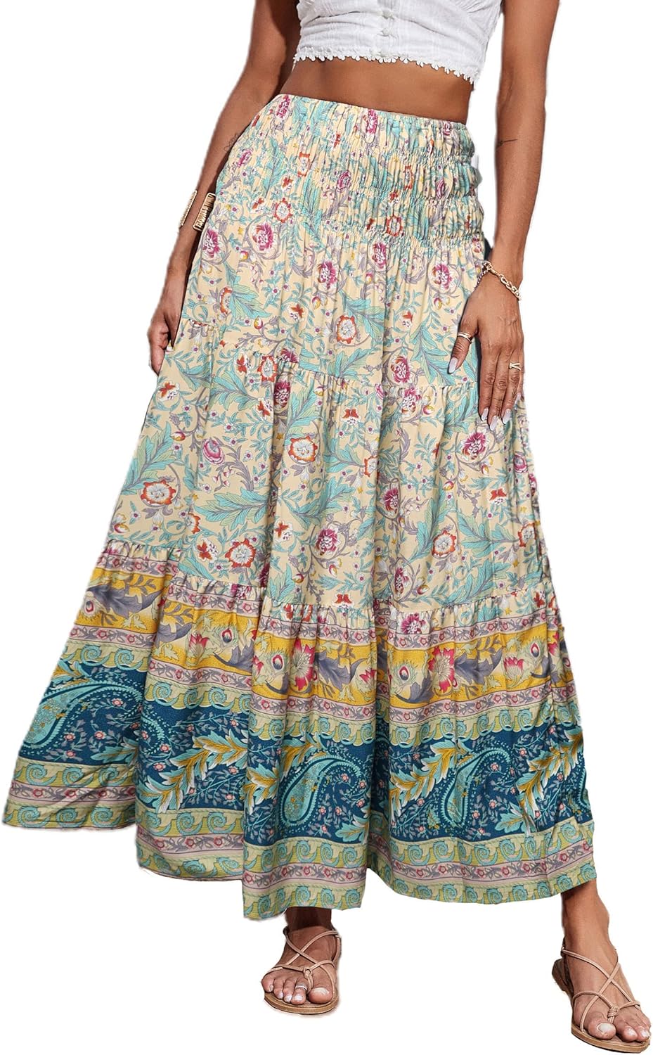 CFLONGE Summer Maxi Skirts for Women - Trendy Floral A Line