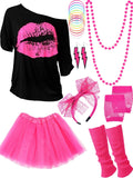 80s Outfit Accessories for Women Neon Tutu Set - Complete Party Kit