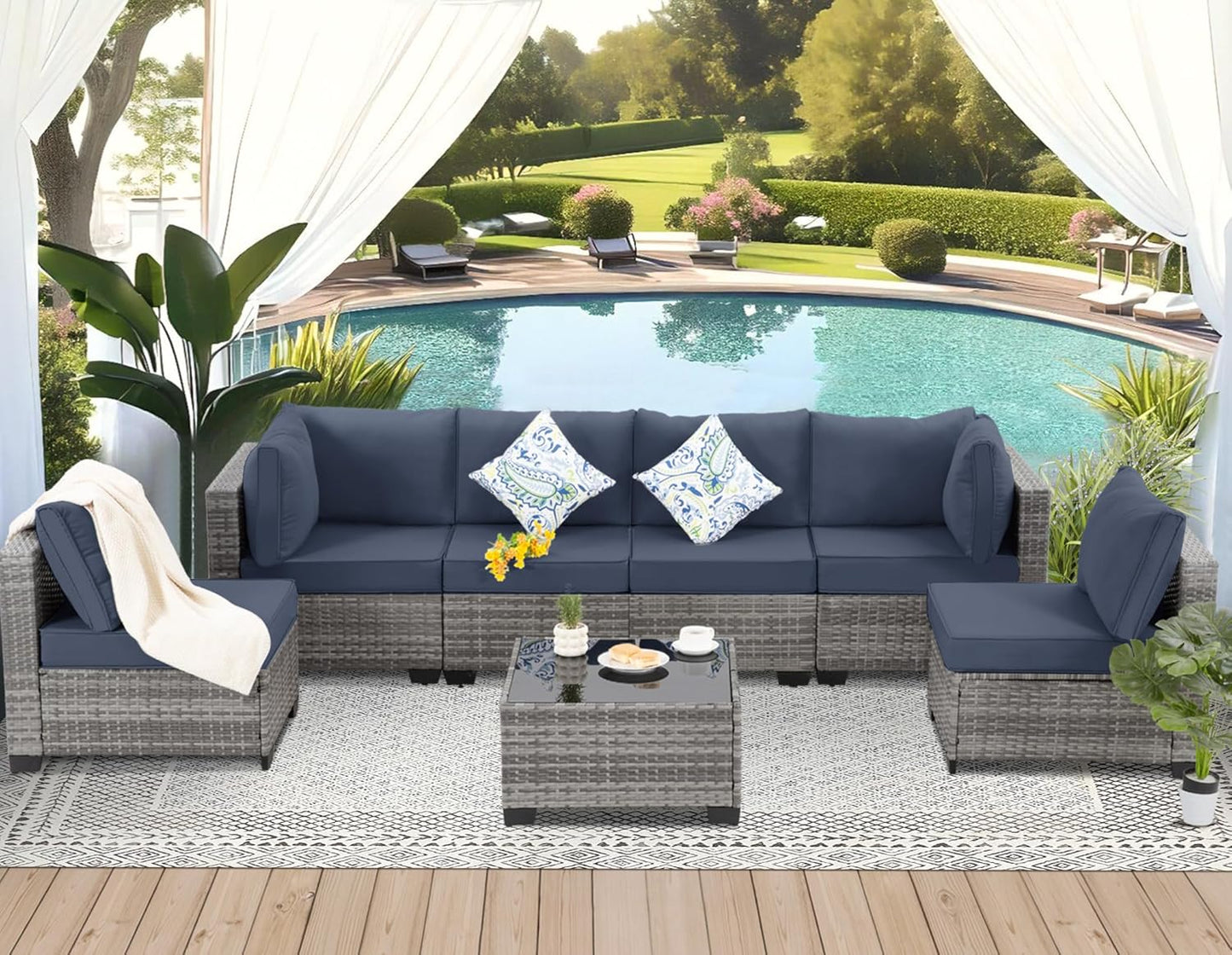 7 Piece Outdoor Wicker Patio Furniture Set for Comfort & Style
